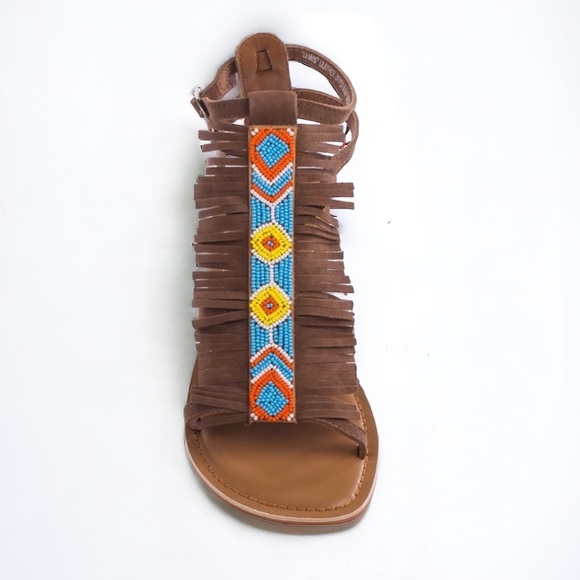 Lulus Shoes - Coconuts x Matisse Brown Fringe Suede Beaded Boho Sandals Size 7 NEW
